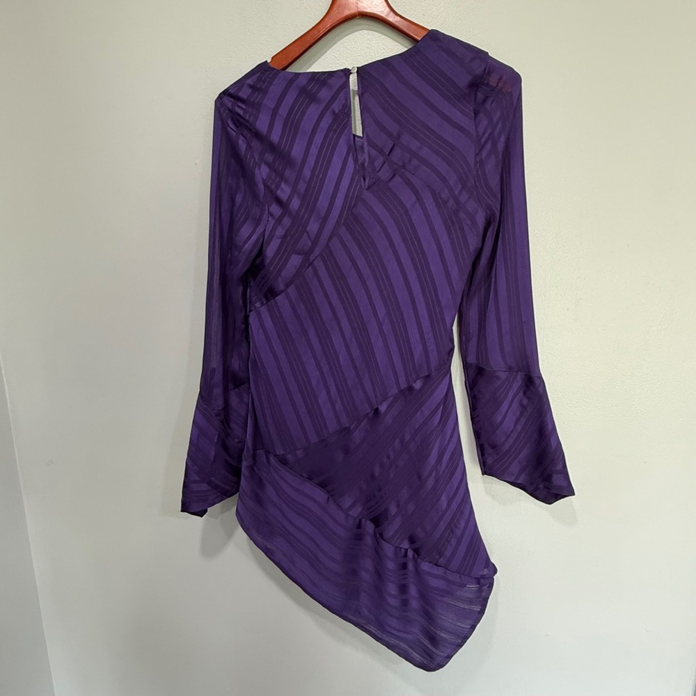 Vtg Y2K dark academia Purple Striped Asymmetrical Long Sleeve Blouse Top Size 0 - Picture 7 of 8